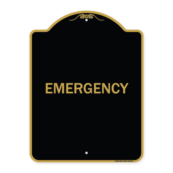 Signmission Designer Series Sign-Emergency, Black & Gold Aluminum Architectural Sign, 18" x 24", BG-1824-24107 A-DES-BG-1824-24107 - main